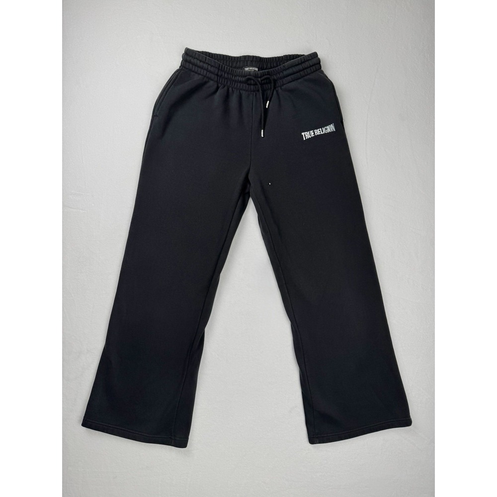 True Religion Sweatpants Black Rhinestone Logo Joggers Size M 28x28